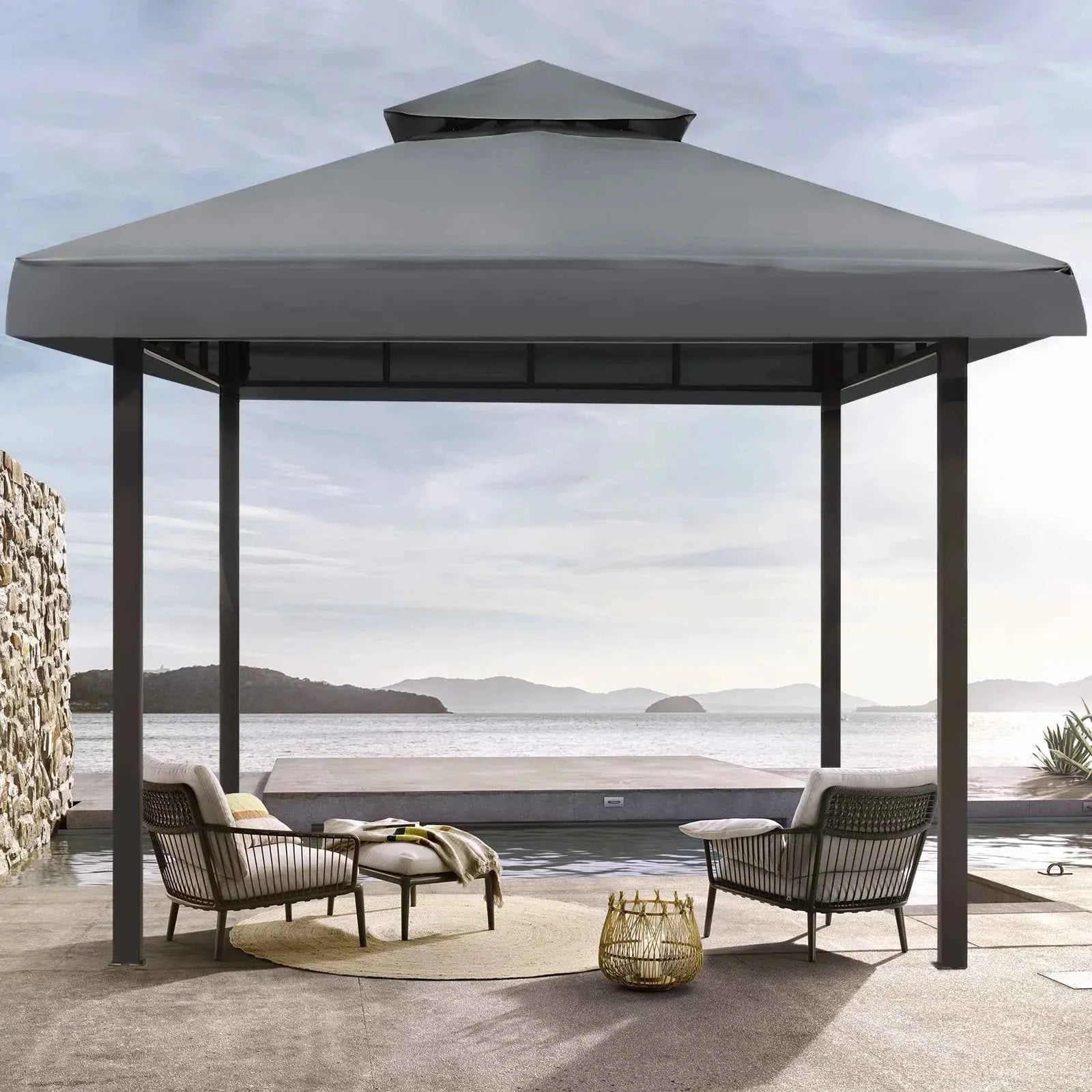 Grill Gazebo Replacement Canopy Roof, Outdoor BBQ Gazebo Top, Double Tiered Shelter Cover Roof ,for Yard Patio Garden Sunshade