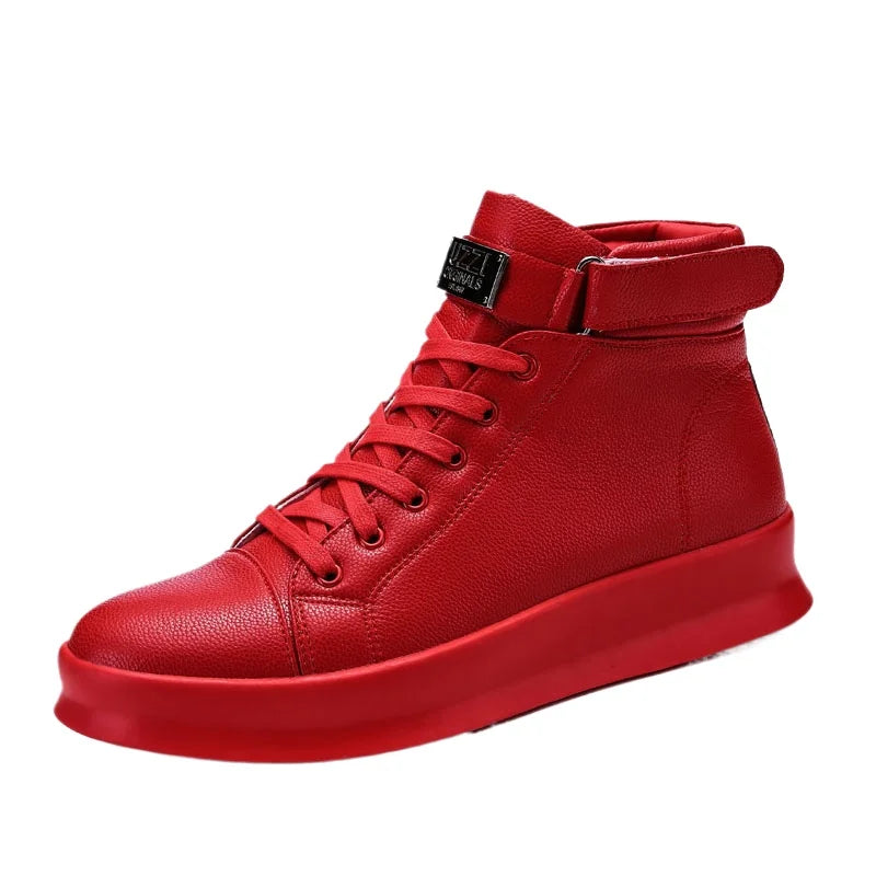 Fashion Luxury Men's Red High Top Sneakers PU Leather Casual Sneakers Men Flat Designer Shoes Breathable Hip Hop Sport Shoes Man