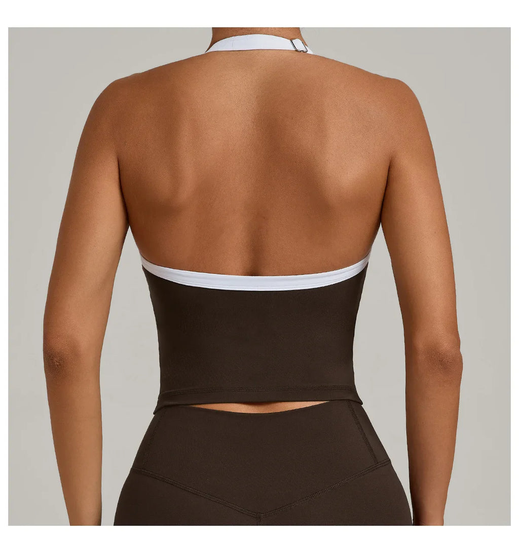Hanging Neck Top Women Sports Bra Push Up Fitness Yoga Bra Color Blocked Underwear Gym Sport Tops Women Running Vest Bralette