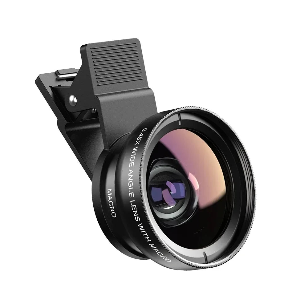 2 In 1 Clip-on Fish Eye Magnifiers Mobile Phone Lens Professional Mobile Phone Camera Lenses 15X Macro 0.45X Super Wide Angle