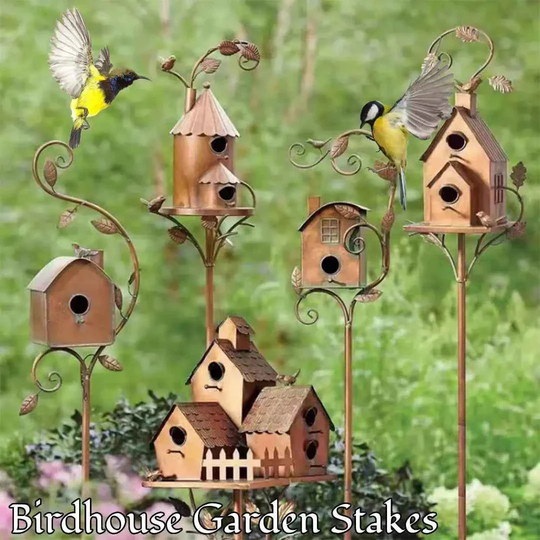Garden Outdoor Metal Birdhouse Decoration Bird Houses for Outside with Pole Bird House Pole for Garden Yard Decoration
