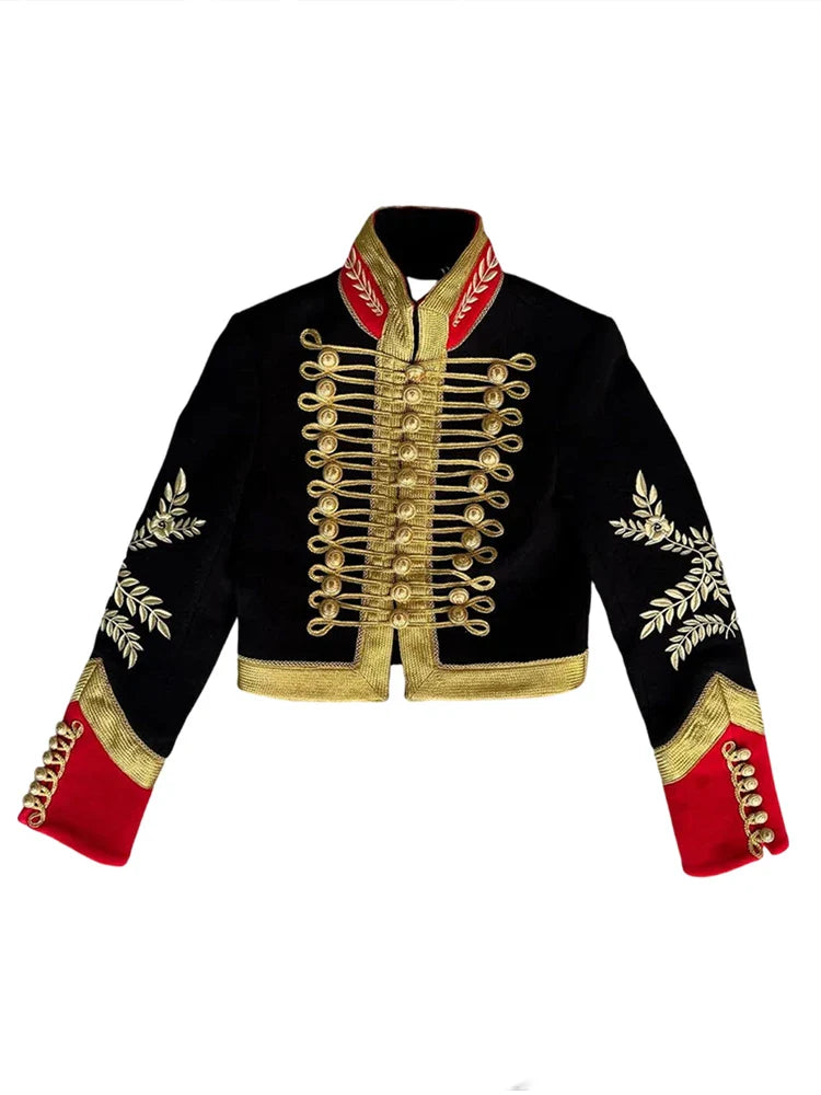 Fashion Napoleon Golden Short Jacket Women Female Stand Collar Knot Button Long Sleeve Slim Jackets 2026 Spring New Streetwear