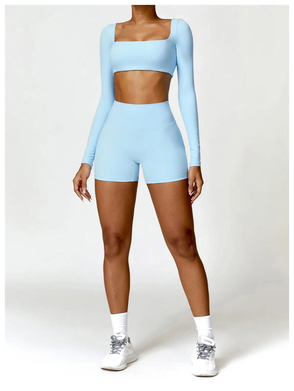 Hearuisavy Summer Casual Quick Dry Sportswear Women Square Neck Gym Top Women Fitness Sports Crop Top Long Sleeve Yoga Clothing