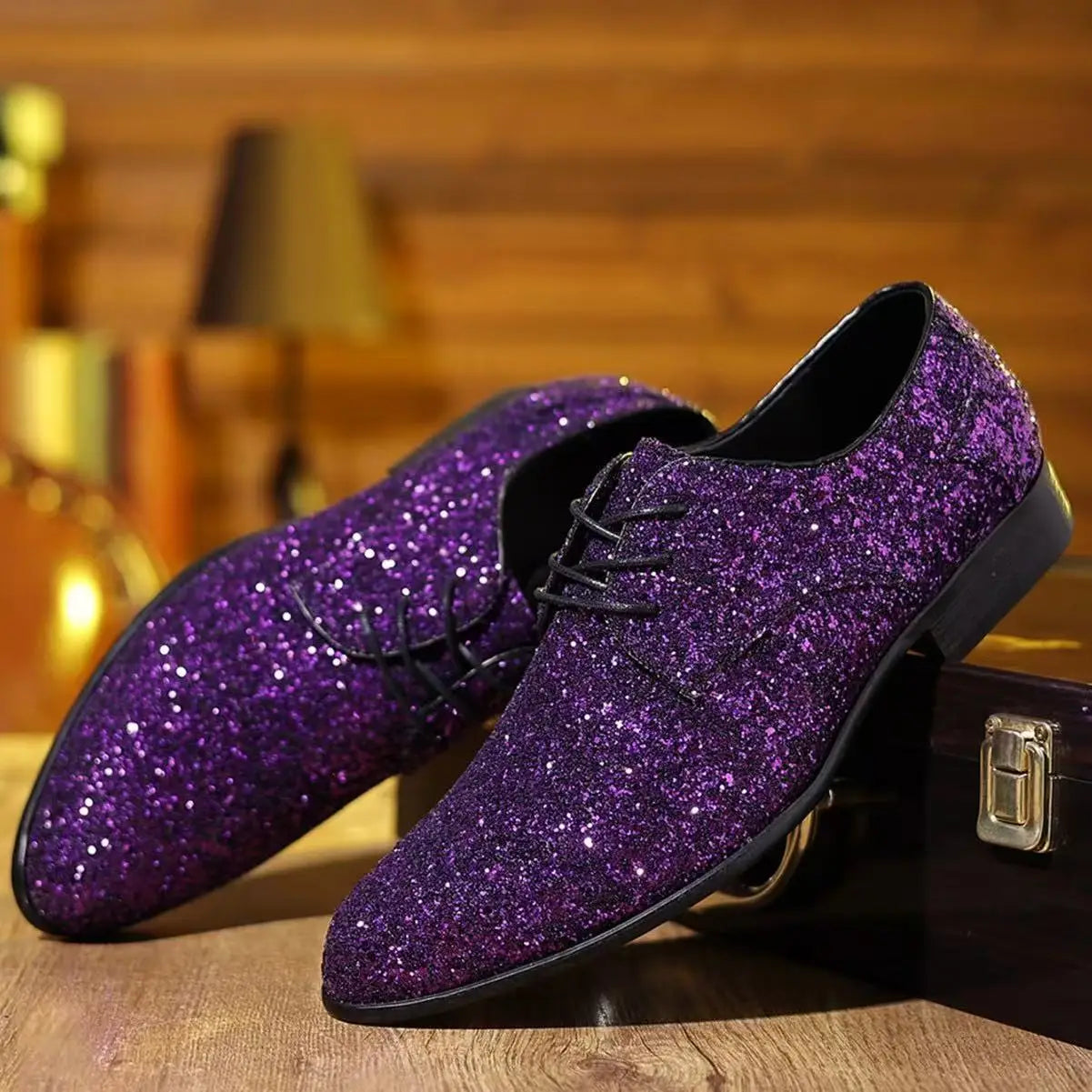 Luxury Men Dress Shoes Gold Silver Sequin Wedding Shoes High Quality Lace-Up Oxford Shoes Fashion Designer Men Flats Large Size
