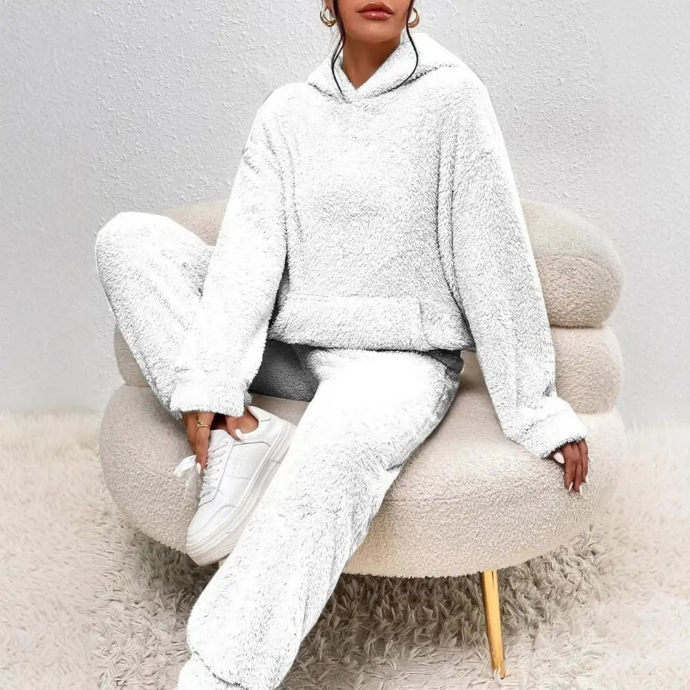 Women's Fuzzy Fleece Pajamas Set Winter Plush Pullover Hoodies And Pants Lounge Set Fluffy 2 Piece Sleepwear