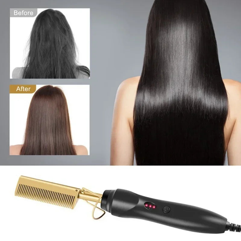 2 in 1 Electric Hot Heating Comb Hair Straightener Curler Wet Dry Hair
