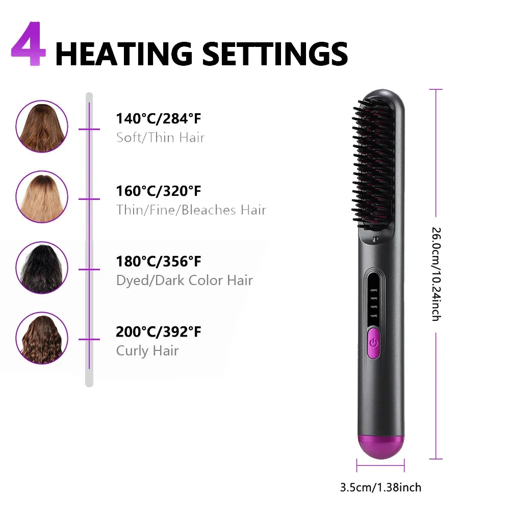 Cordless Hair Brush Straightener Electric Hot Heating Brush Negative Ion Hair Straightening Styling Comb Smoothing Nourish Hair