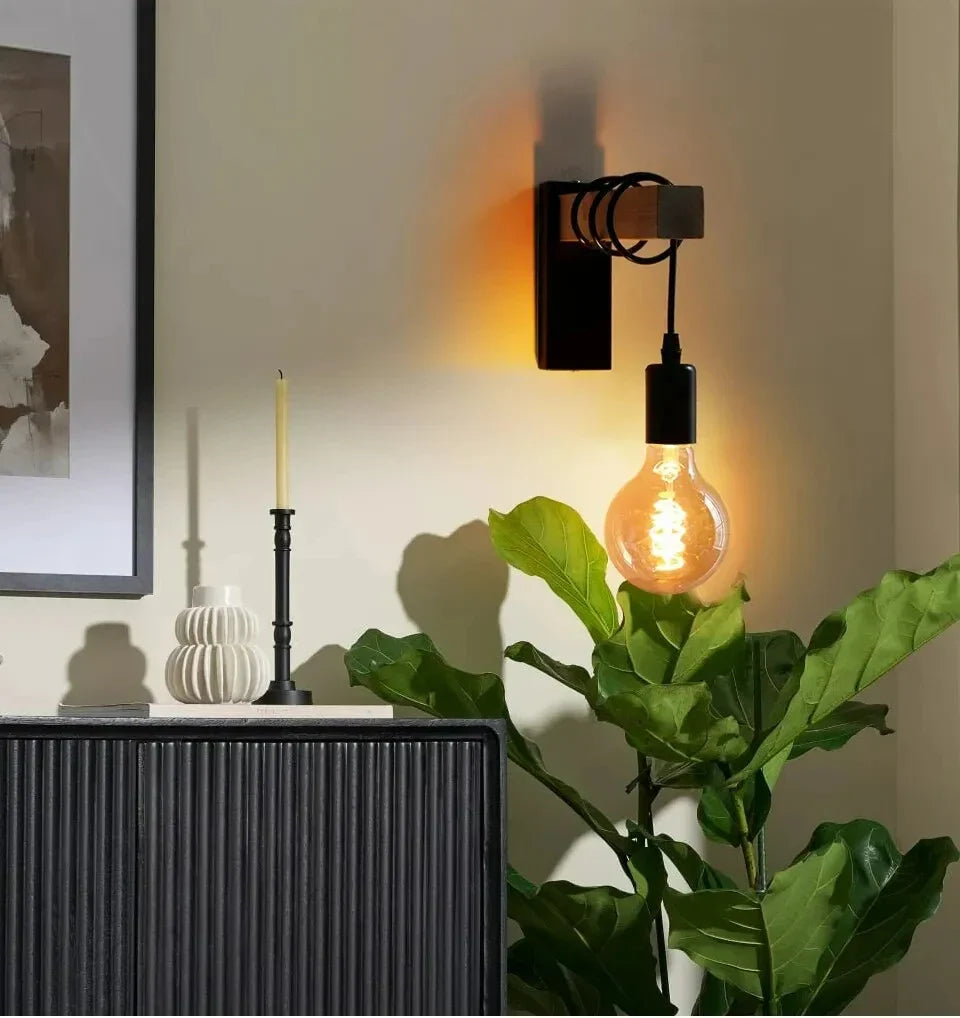 Retro Wood LED Wall Lamp E27 220V 110V Industrial Night Loft Light Fixtures Live Room Bedside Lamp Decor for Bathroom Restaurant