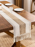 Boho Table Runner for Home Decor Macrame Cream & Brown Farmhouse Table Runner with Tassels for Bohemian Dining Bedroom Decor