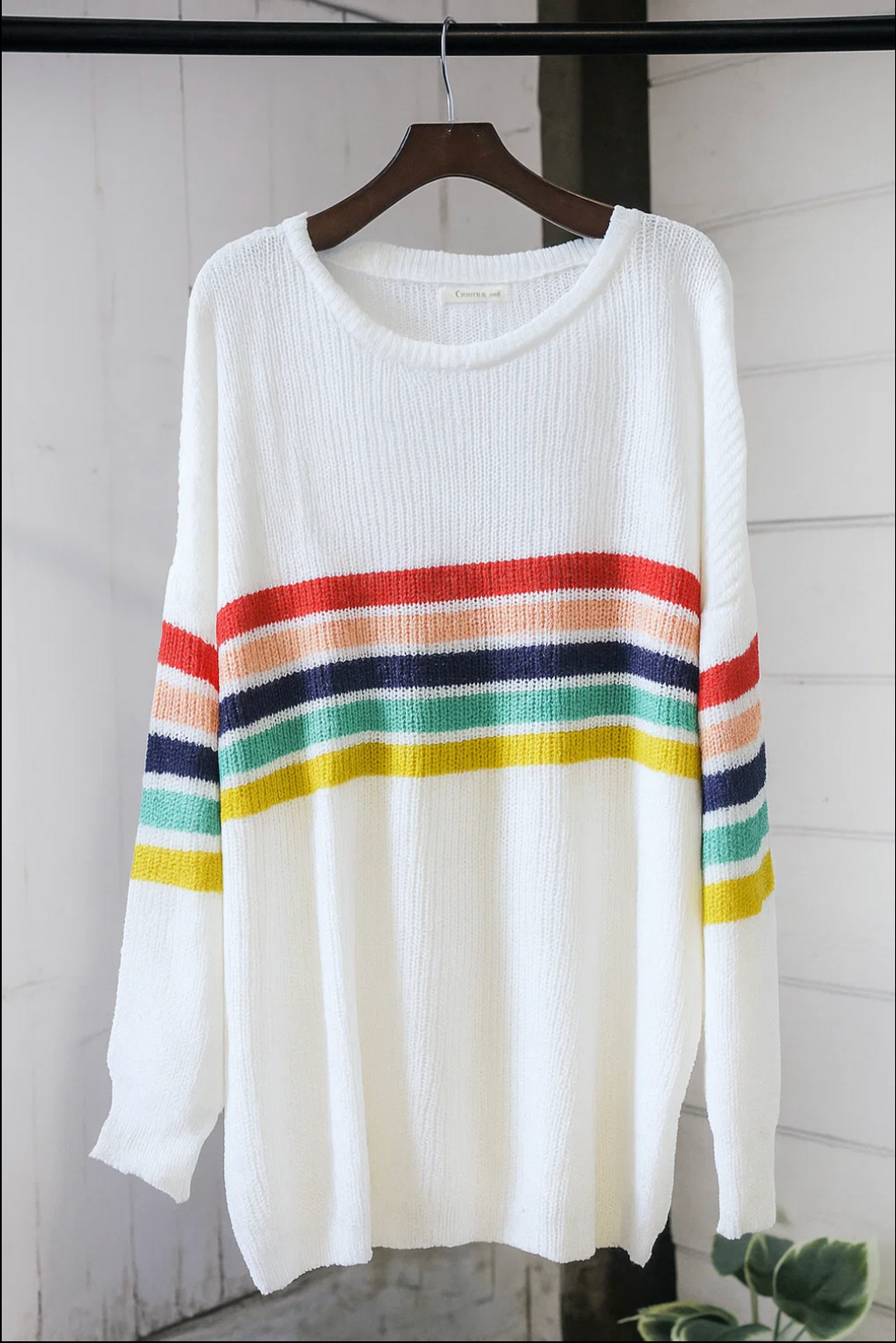 Plus Knit Ivory Stripe Sweater
