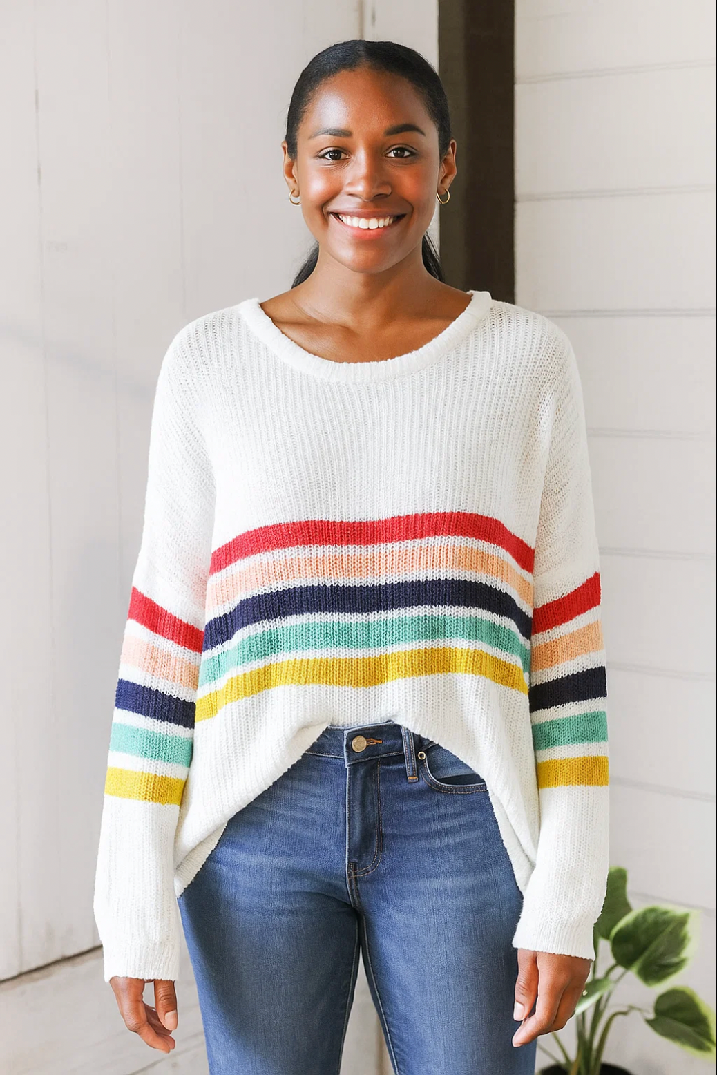 Plus Knit Ivory Stripe Sweater