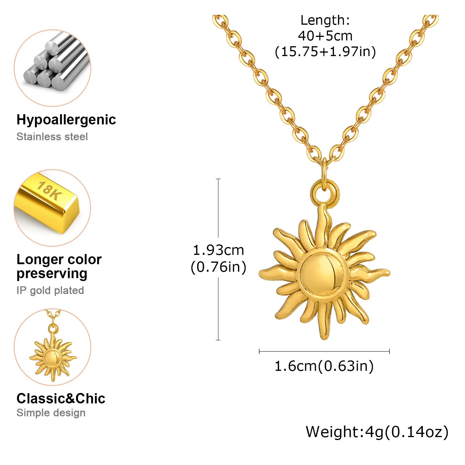 Greek Sun Necklace for Women | Stainless Steel Spiral Pendant Necklace