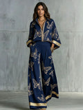 Fashion Set For Women Autumn 2026 New Loose Lapel Zipper Long Sleeve Coat Top Wide Leg Pants Two Piece Set Leisure Print Outfits