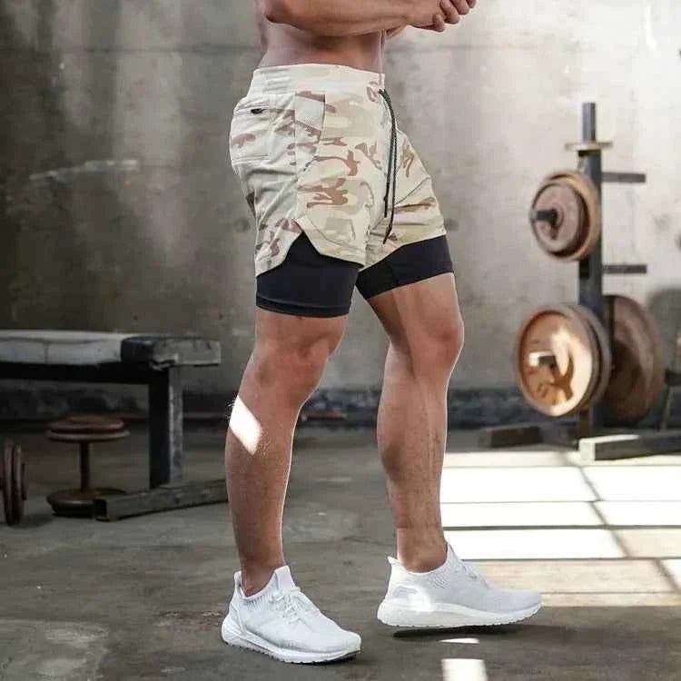 Camo Running Shorts Men Gym Sports Shorts 2 In 1 Quick Dry Workout Training Fitness Jogging Pants Summer