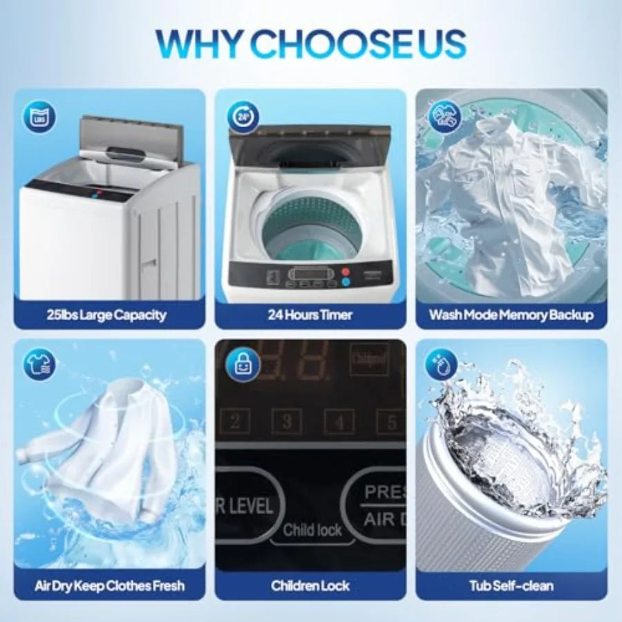 Portable 25Lbs Full Automatic Washing Machine With Stainless Steel Drum