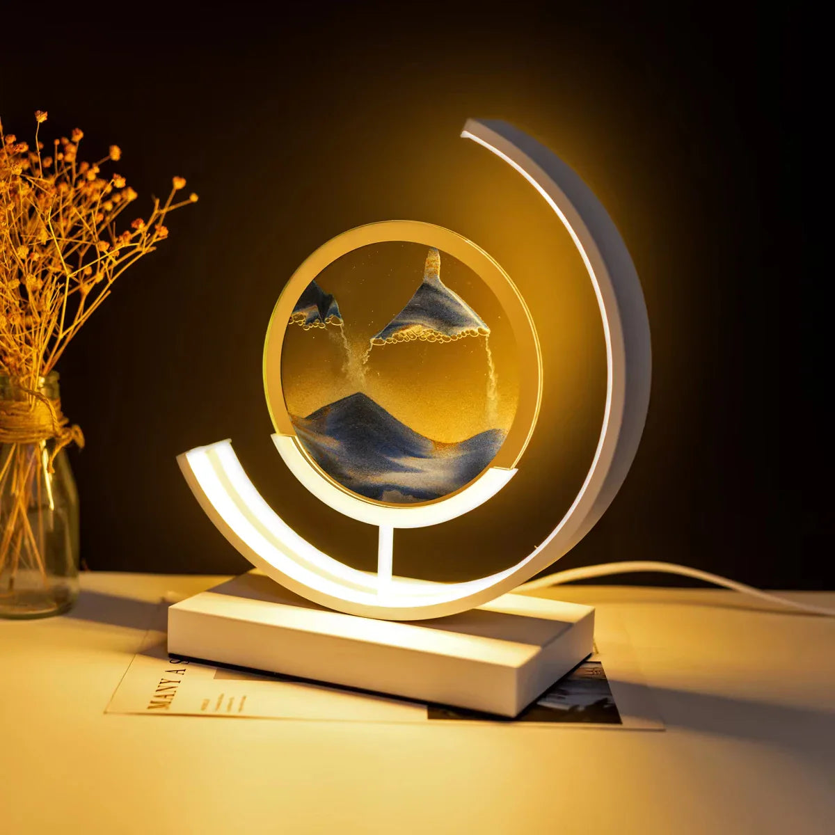 LED Night Light Moving Sand Art Table Lamp Quicksand Sandscape 3D Hourglass Bedside Lamps Flowing Sand Painting Home Decor Gifts