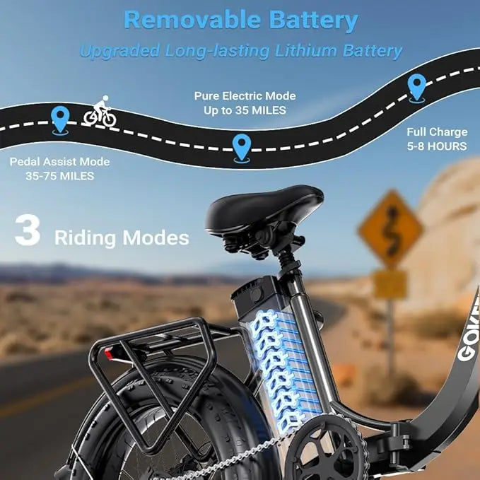 1300W Folding Electric Bike for Adults, 75 Miles PAS Range, 48V13Ah Removable Lithium Battery Front Suspension Electric Bicycle