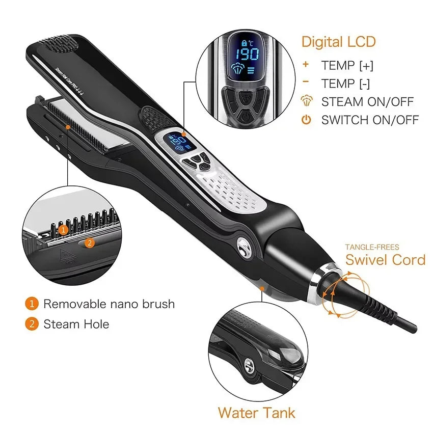 High quality   Wide Plate Steam Hair Straightener Temperature Controlled Perm Negative Ions Do Not Hurt Hair Ceramic Plate Strai