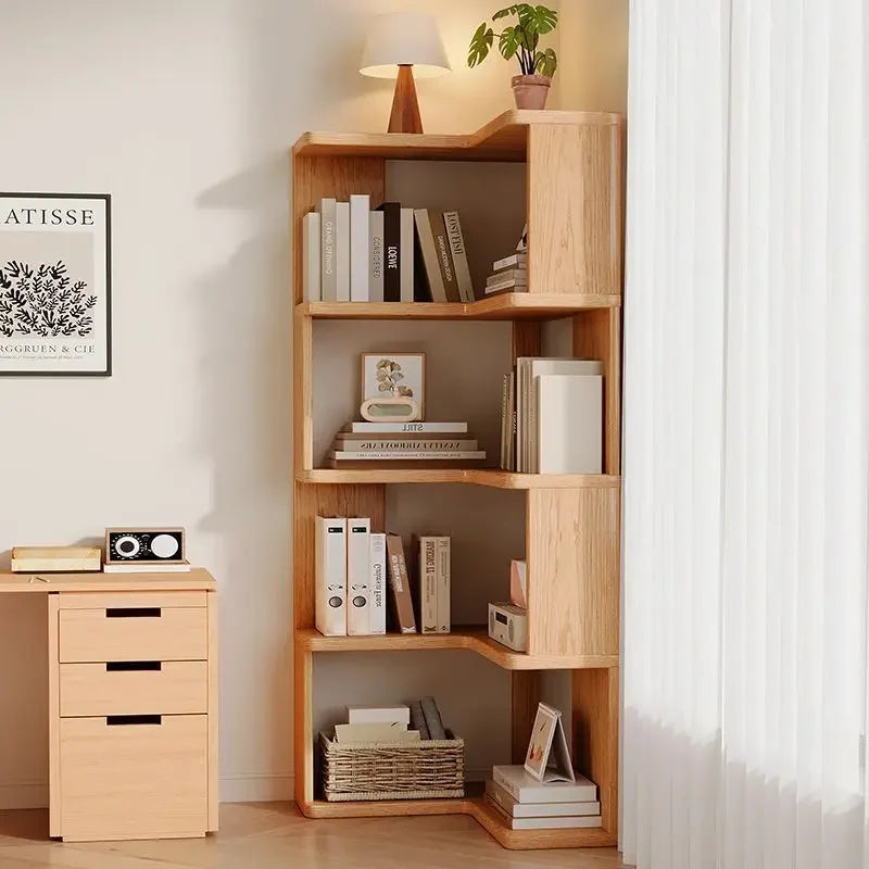 Solid wood corner bookshelf Floor rack Multi-layer corner cabinet Storage storage