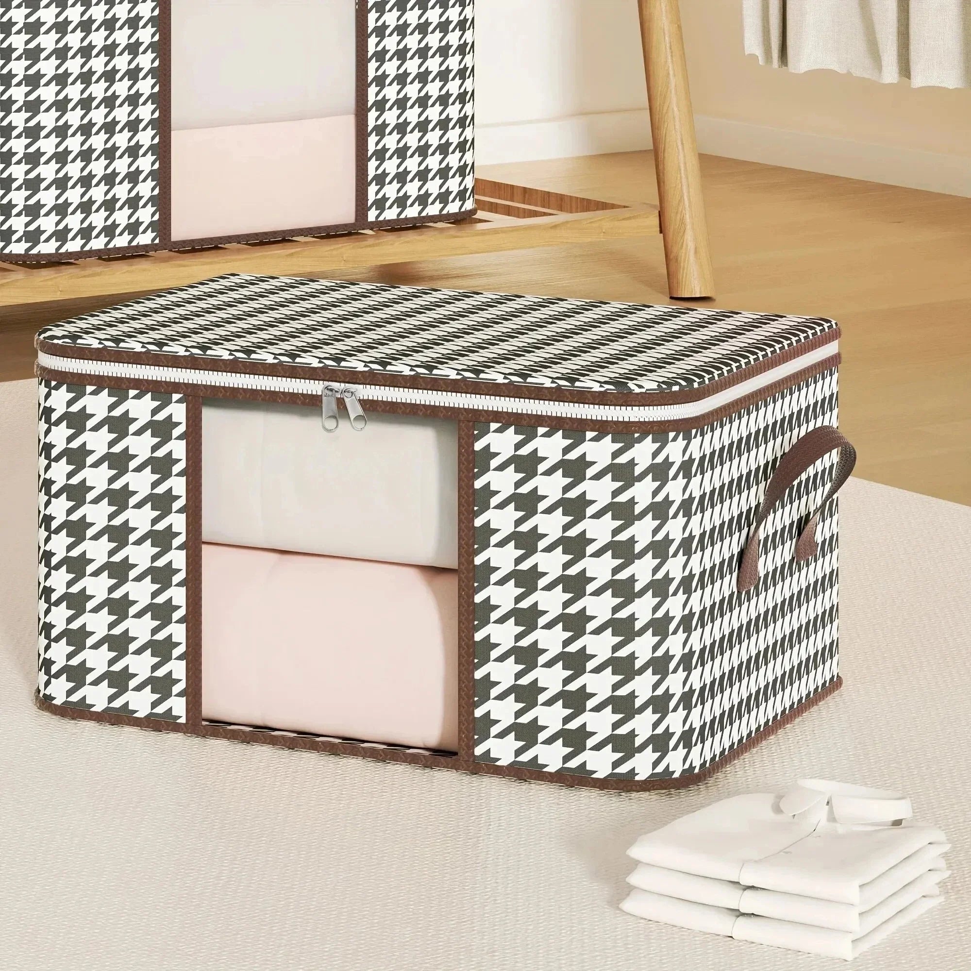 Foldable Storage Box with Handle - Clear Window & Dustproof Zipper, Large Capacity Organizer for Clothes, Bedding, Home Use