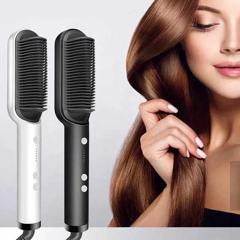 Professional hair styling tools - Hair straightening device for beauty salons - Smooth hot hair straightening comb and brush