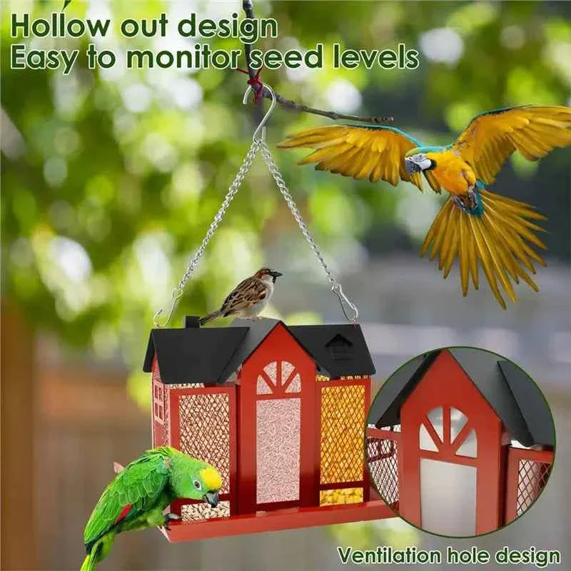 ABKW-Red Multi-Purpose Bird Products For Garden Hanging Metal Bird House Large Capacity Bird Feeder Bird Houses