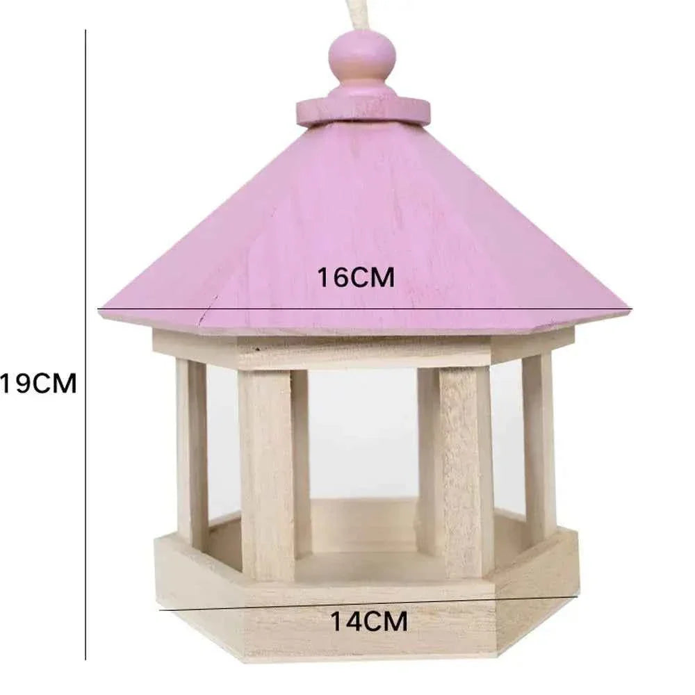 Wooden House Bird Feeder Outdoor Wooden Birds House Hanging Feeding Station Hollow Bird Feeder Food Container for Garden Park