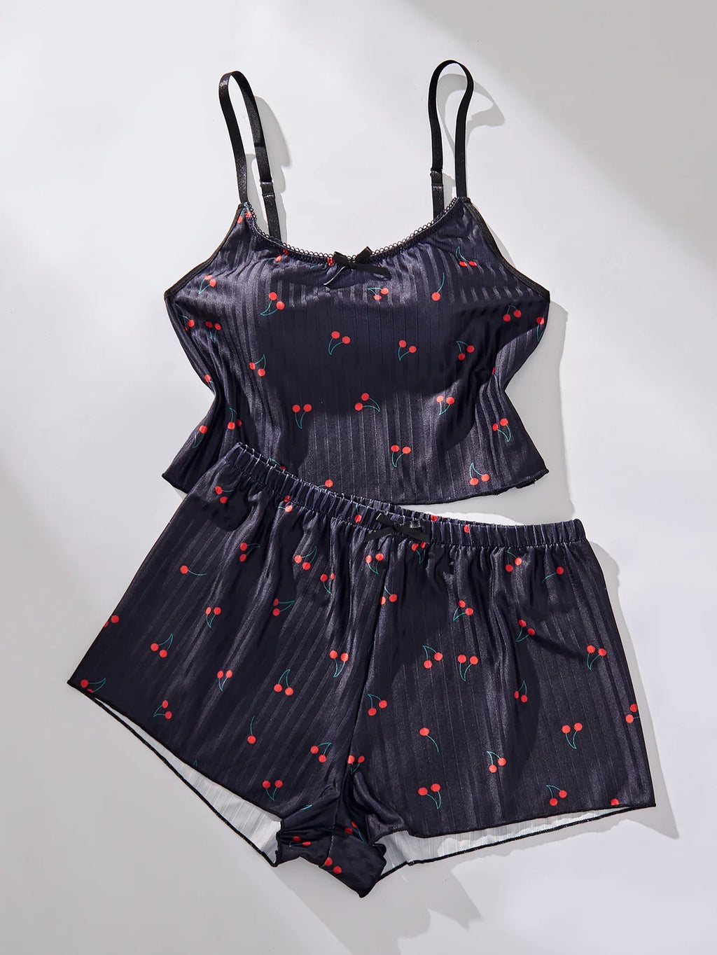 Girls Cute Strappy Homewear Thin Casual Top and Thong Night Underwear Sleepwear Pajamas Set