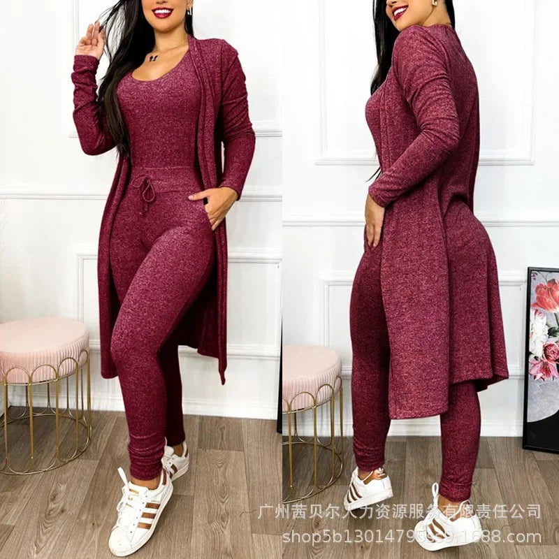 2026 Jumpsuit & Coat Set Autumn Women Drawstring Pocket Pants Sets One Piece Y2k Long Jumpsuit High Waist Coats Two Piece Sets