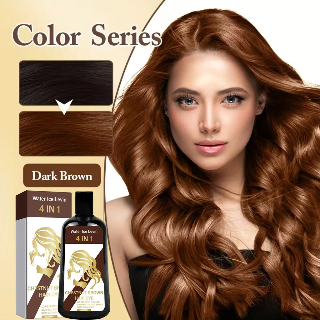 4-in-1 Chestnut Brown Hair Dye Shampoo for Long-Lasting Color & Natural Instant Gray Coverage, Ginger & Ginseng Enriched.
