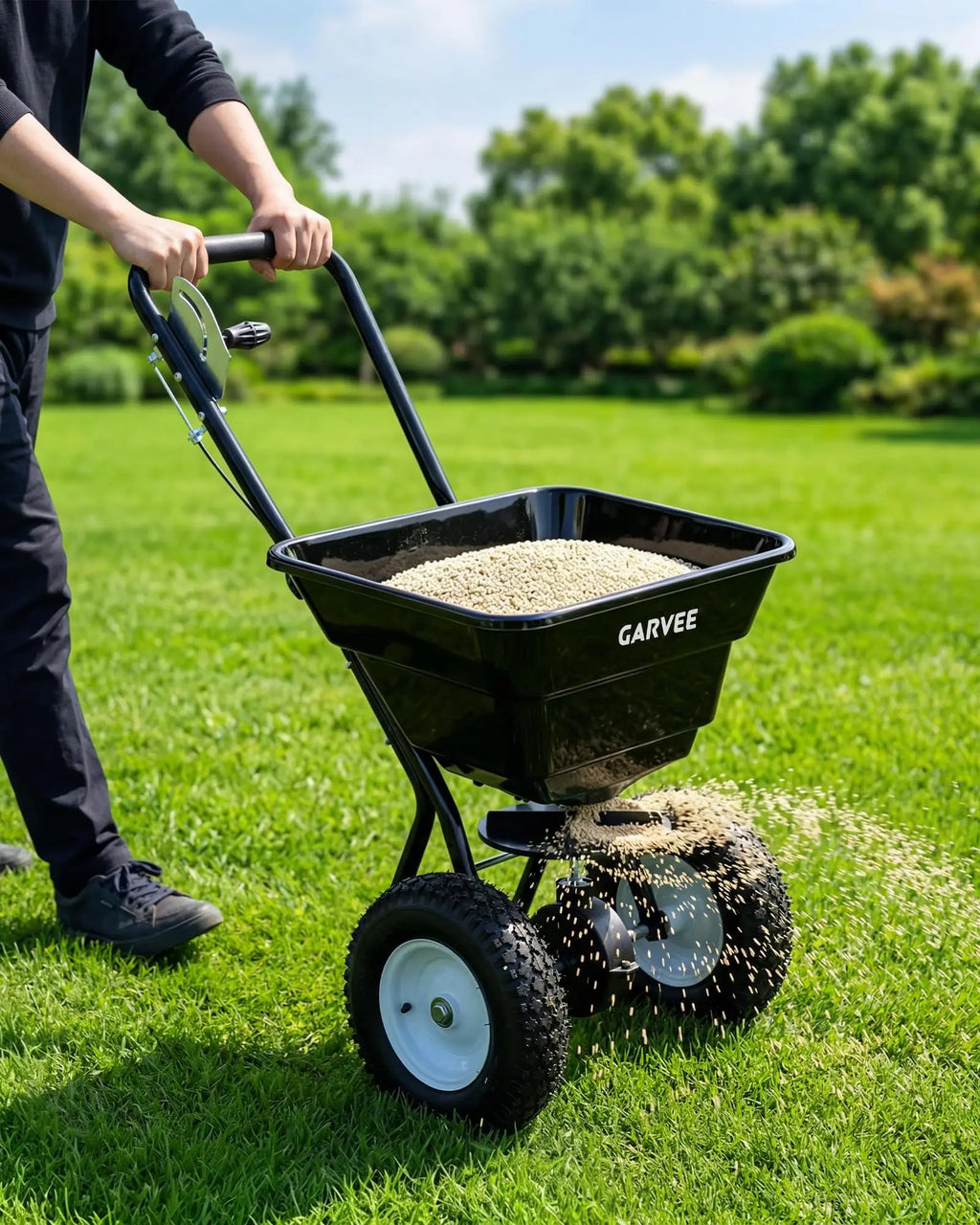 HiMISS Heavy Duty 80Lb Lawn Spreader Walk Behind Broadcast Spreader