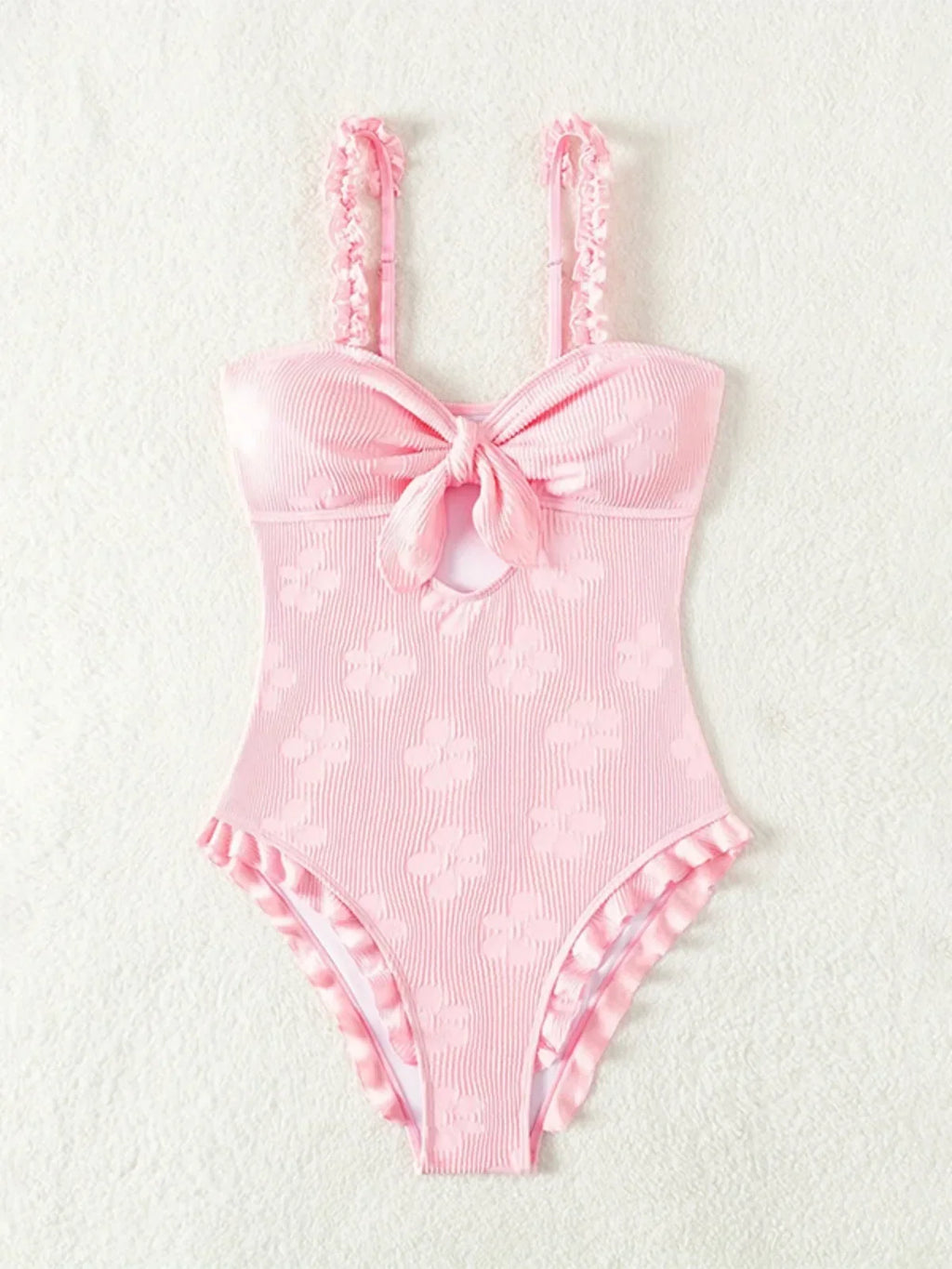 Light Pink One Piece Swimsuit for Women High Waist Hollow Out Ruffle Suspender Backless Monokini Bikini Beach Swimwear 2024 New