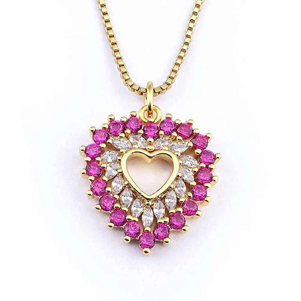 Nidin New Arrival Romantic Heart Shape Sparkling Zircon Pendant Necklace 3 Colors For Women Female Fine Jewelry Gifts Wholesale