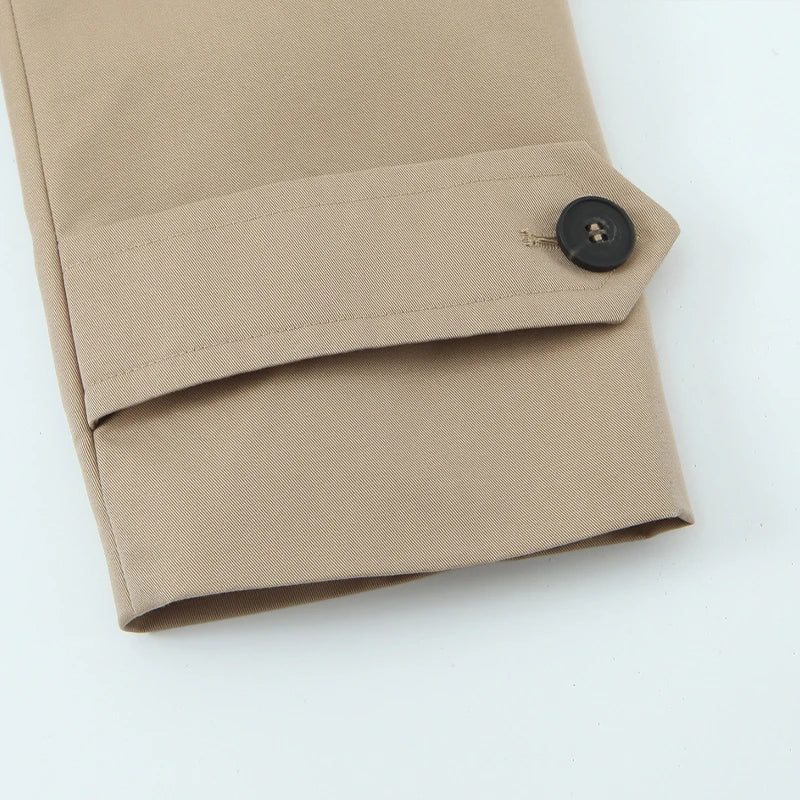 Willshela Women Fashion Khaki Double Breasted Short Trench Jacket Vintage Notched Neck Long Sleeve Female Chic Lady Coat Outfits