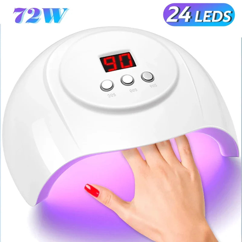 72W UV LED Nail Lamp 24 LEDs Nail Dryer with Infrared Sensor Quick-drying Manicure Lamp UV Cabin for Nail Salon Nail Art Tools