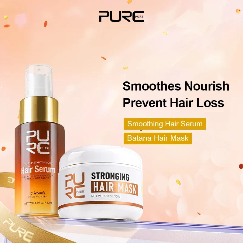 PURC Smoothing Hair Serum + Batana Oil Rosemary Hair Mask Nourishing Repair Damaged Frizz Hair Loss Treatment Hair Care Product