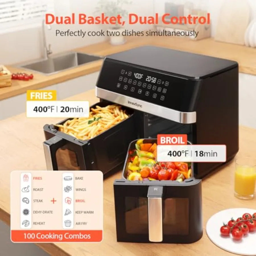 Dual Zone Kitchen Air Fryer 12QT 10-In-1 Functions Touchscreen