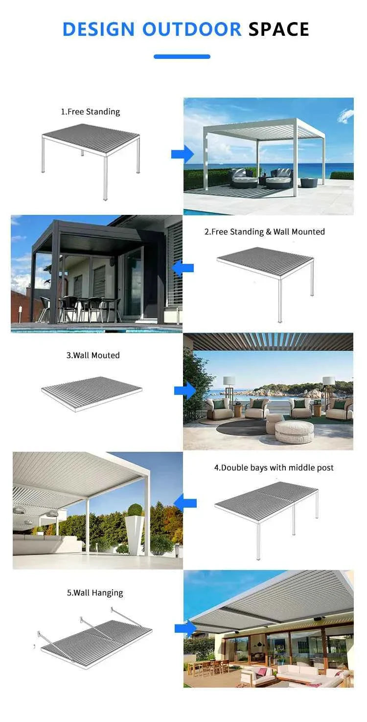3X3Bioclimatic Pergola Aluminium Pergola Outdoor  Aluminum Pergola Gazebo Manual Pavilion Louver Roof Pergola Carport