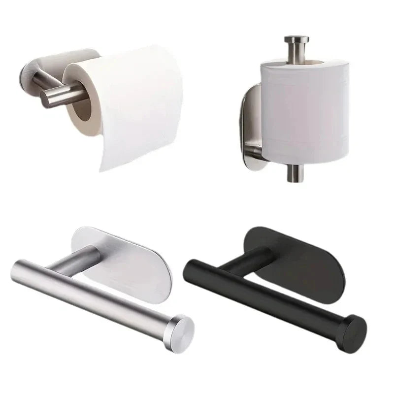 Stainless steel paper roll holder, wall-mounted without drilling, for kitchen, bathroom, wall, and paper towel storage rack.