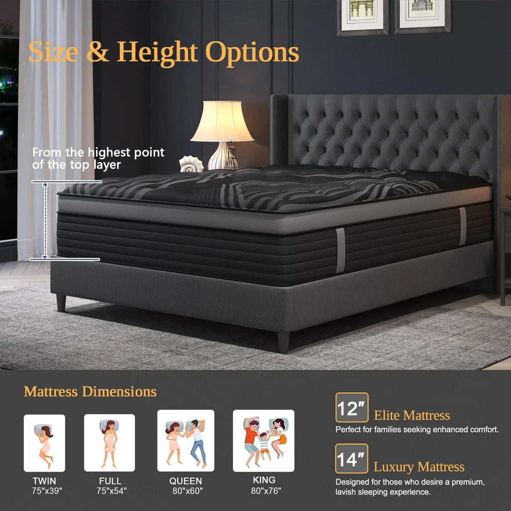 12"14" Gel Memory Foam Hybrid Pocket Spring Mattress Twin Full Queen