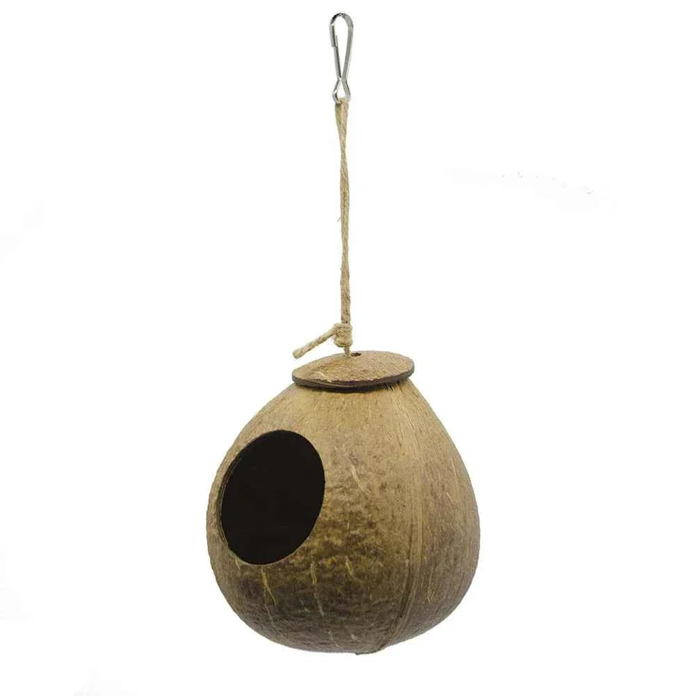 Coconut Bird Nest Hut With Ladder Hanging,Hanging Coconut Bird House Parrot Hideout Bird Cage For Lovebird Pigeons Pet Supplies