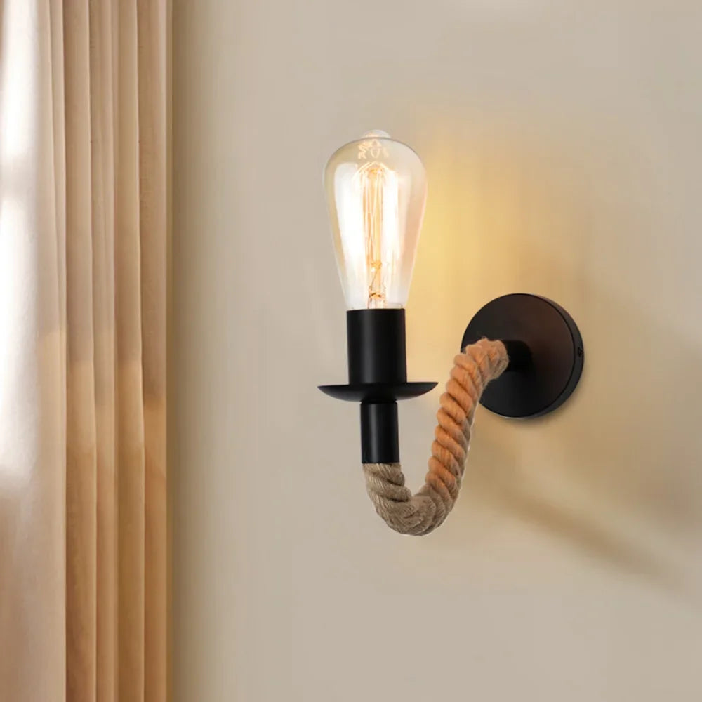 Retro Hemp Rope Design E27 Edison Bulb Iron Wall Lamp Indoor Home Loft Corrior Led Wall Lamp Industrial Decoration Wall Light