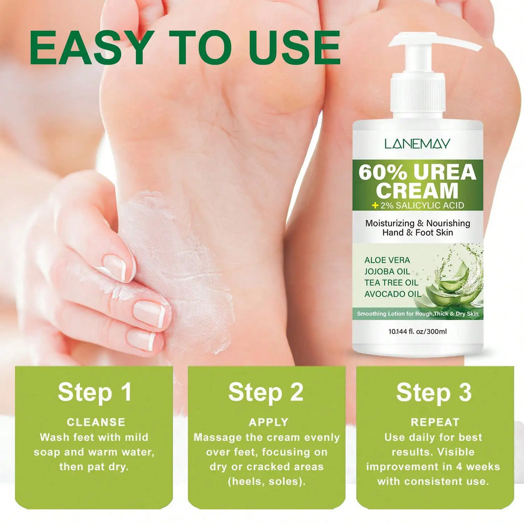 60% Urea Hand & Foot Cream - Long-lasting Skin Moisturizer, Hydrates and Repairs the Skin Barrier, Softens and Brightens Skin