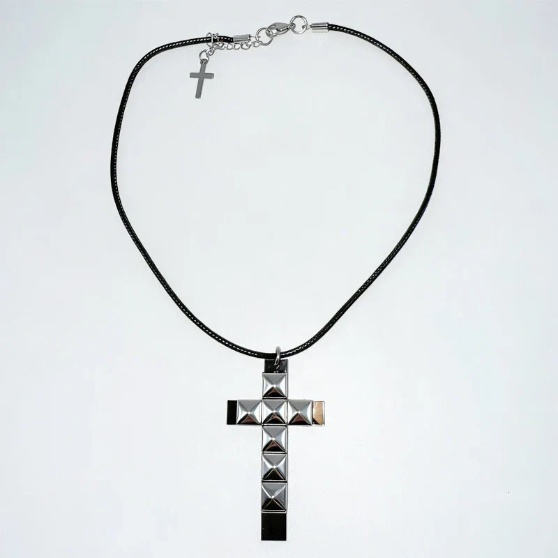 Rivet Cross Pendant Necklace | Punk Gothic Fashion Jewelry for Women