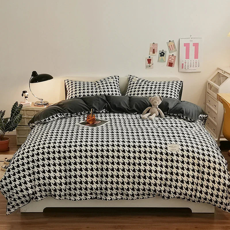 Checkerboard Bedding Comforter Set with Pillowcase bed sheet Single Full Size Bed Linen Duvet Cover Set Queen/King Double Single