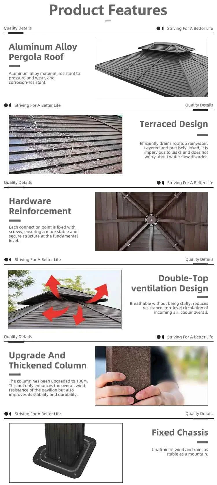 OneAlu Mobile Garden Gazebo - Aluminum Patio Pergola with Retractable Awning