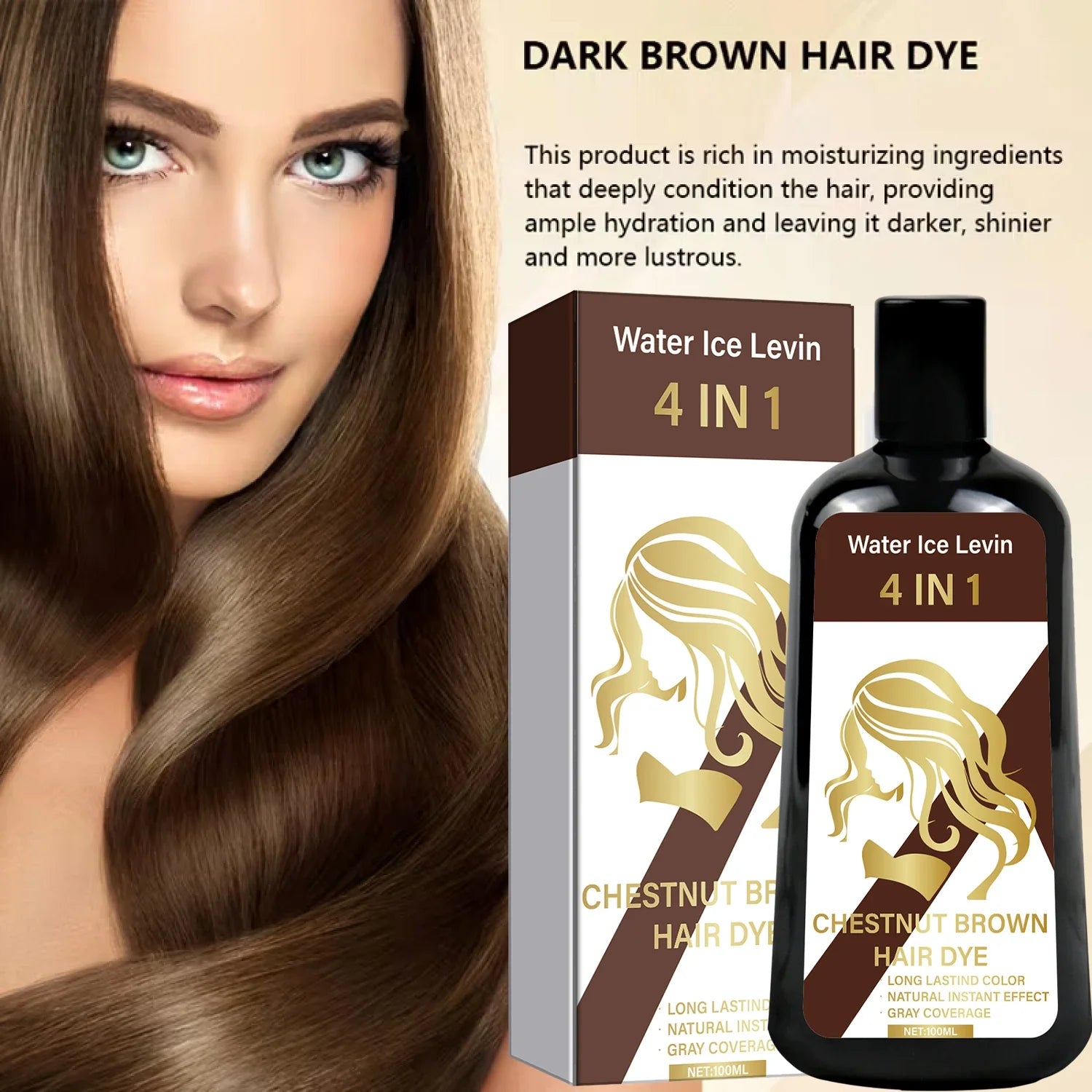 4-in-1 Chestnut Brown Hair Dye Shampoo for Long-Lasting Color & Natural Instant Gray Coverage, Ginger & Ginseng Enriched.