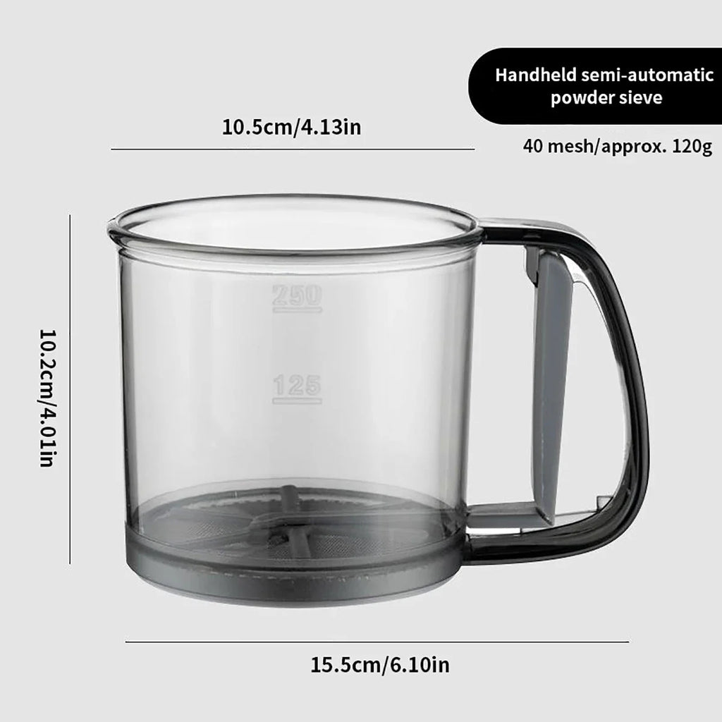 Kitchen baking, cake flour sieve, 40 mesh semi-automatic filter sieve, flour sieve with capacity scale