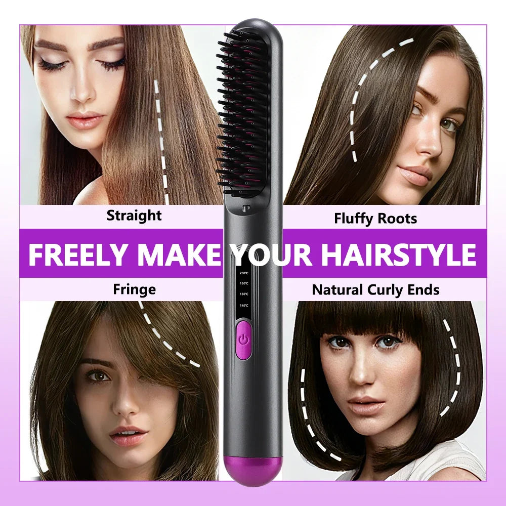 Cordless Hair Brush Straightener Electric Hot Heating Brush Negative Ion Hair Straightening Styling Comb Smoothing Nourish Hair