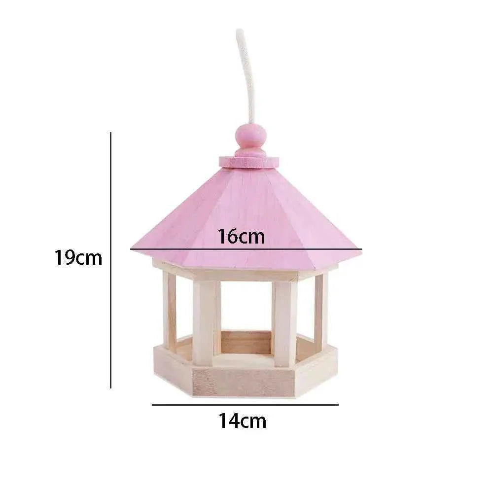 Wooden House Bird Feeder Outdoor Wooden Birds House Hanging Feeding Station Hollow Bird Feeder Food Container for Garden Park